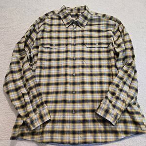 Orvis Active Fit Men's XL Long Sleeve Button-down Flannel Shirt Yellow Plaid